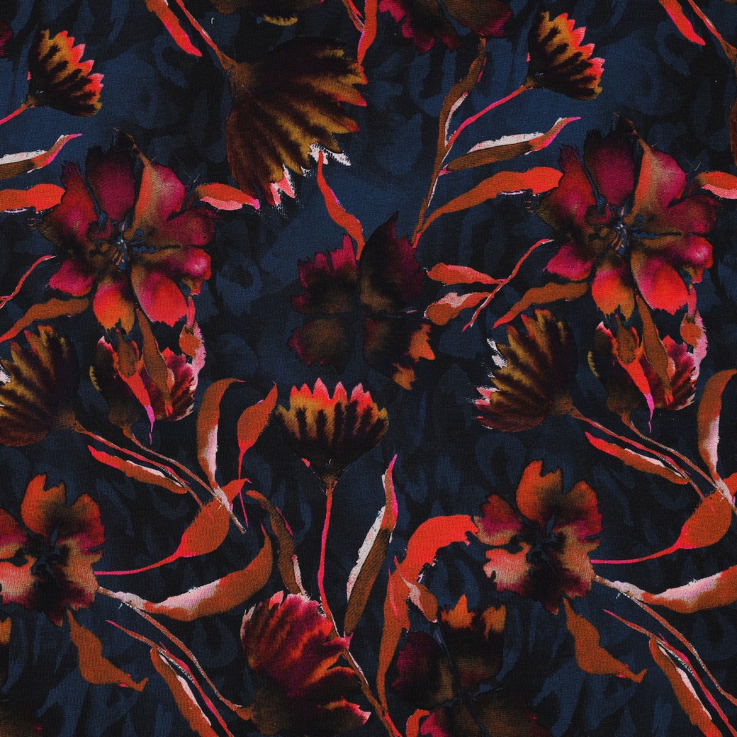 JERSEY DIGITAL FLOWERS NAVY