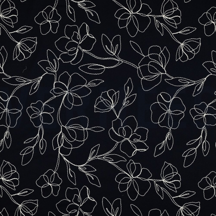 LINEN VISCOSE EMBROIDERY FLOWERS NAVY (hover)