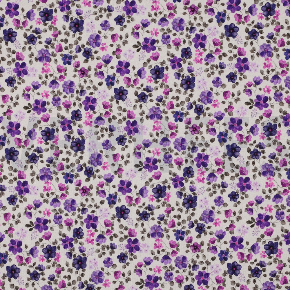 JERSEY GOTS DIGITAL FLOWERS OFF-WHITE / PURPLE