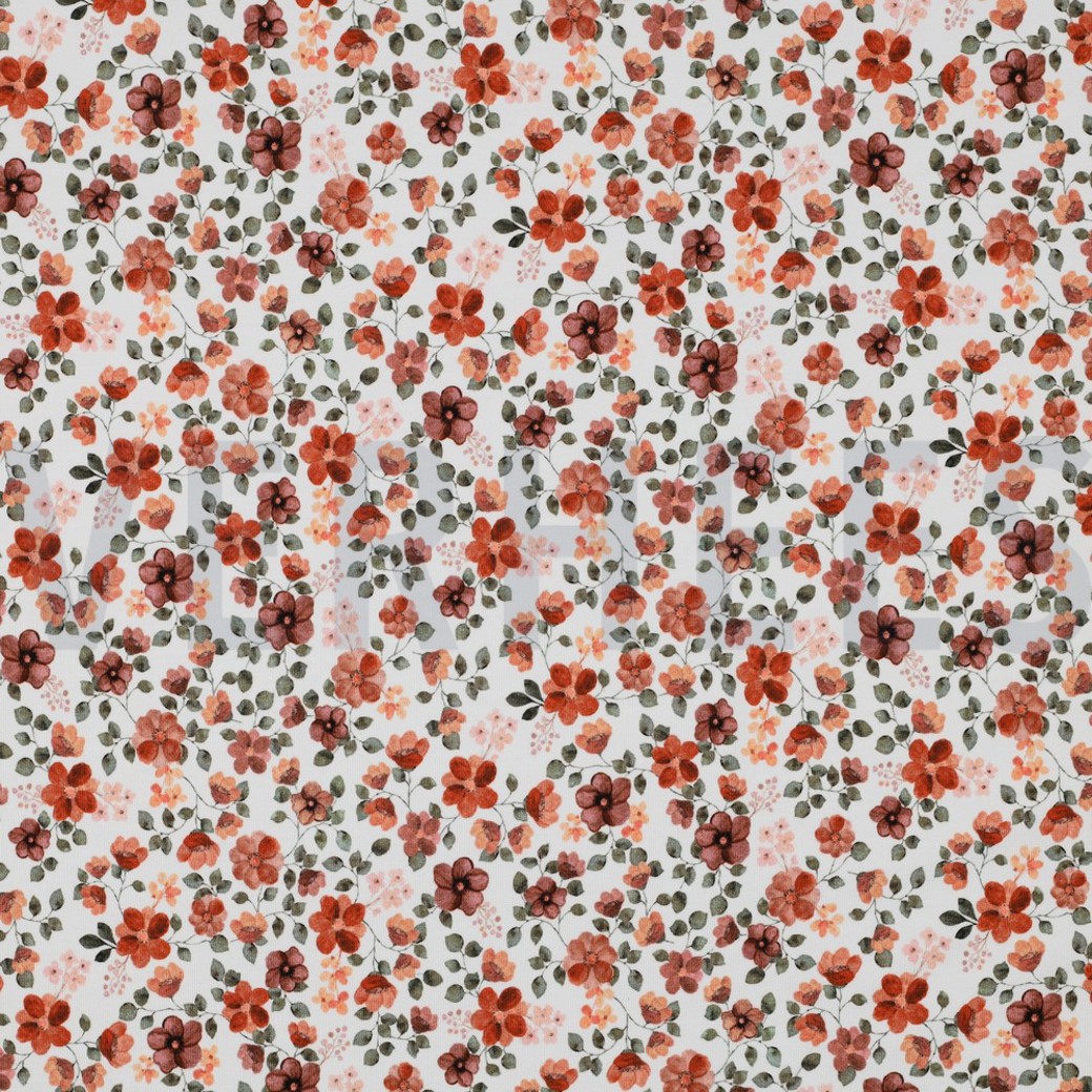 JERSEY GOTS DIGITAL FLOWERS WHITE / PEACH