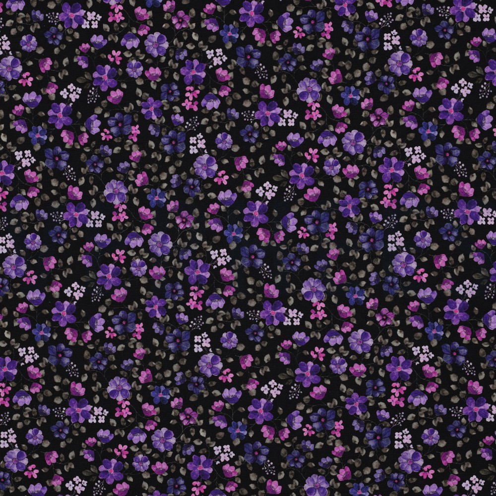 JERSEY GOTS DIGITAL FLOWERS NAVY / PURPLE