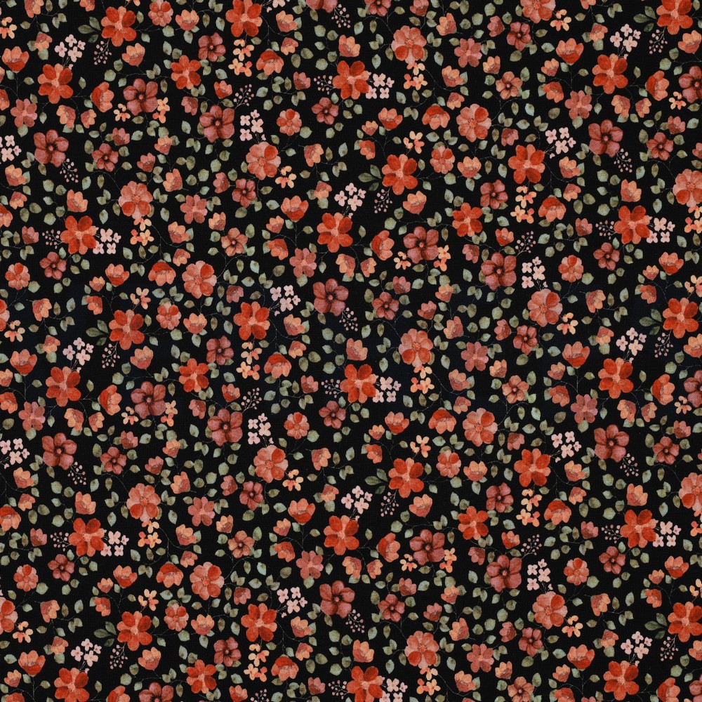 JERSEY GOTS DIGITAL FLOWERS BLACK / PEACH