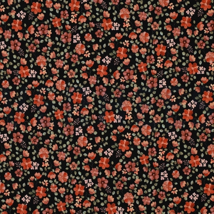 JERSEY GOTS DIGITAL FLOWERS BLACK / PEACH (hover)