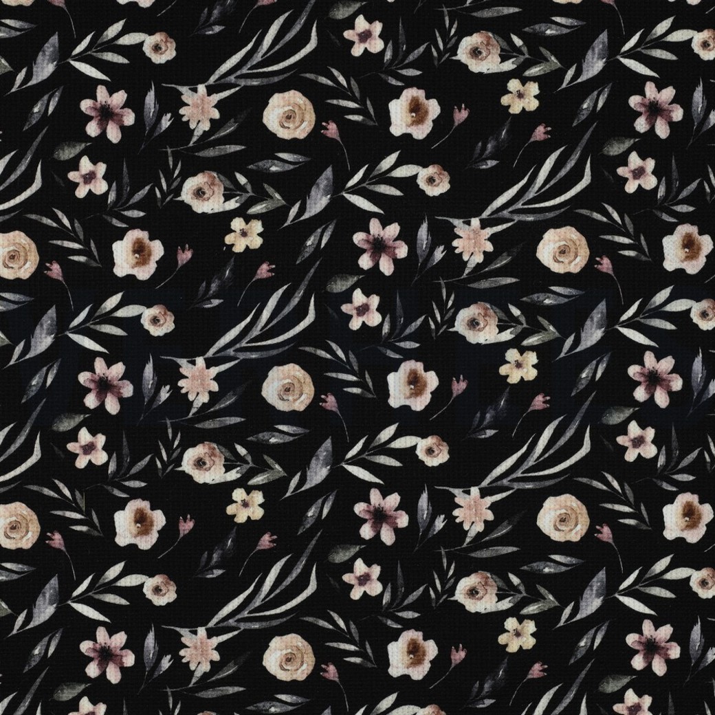 WAFFLE JERSEY DIGITAL FLOWERS BLACK