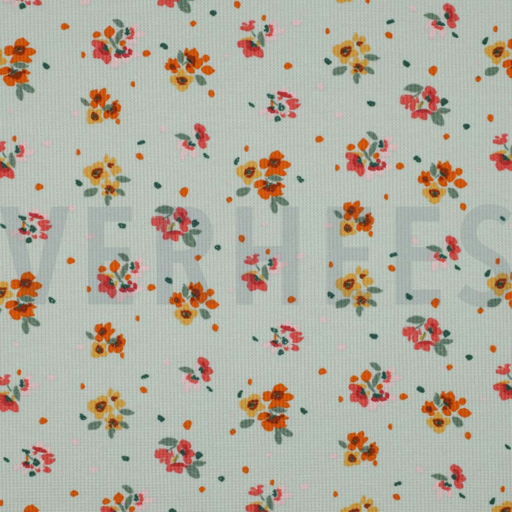 WAFFLE JERSEY FLOWERS TEAL