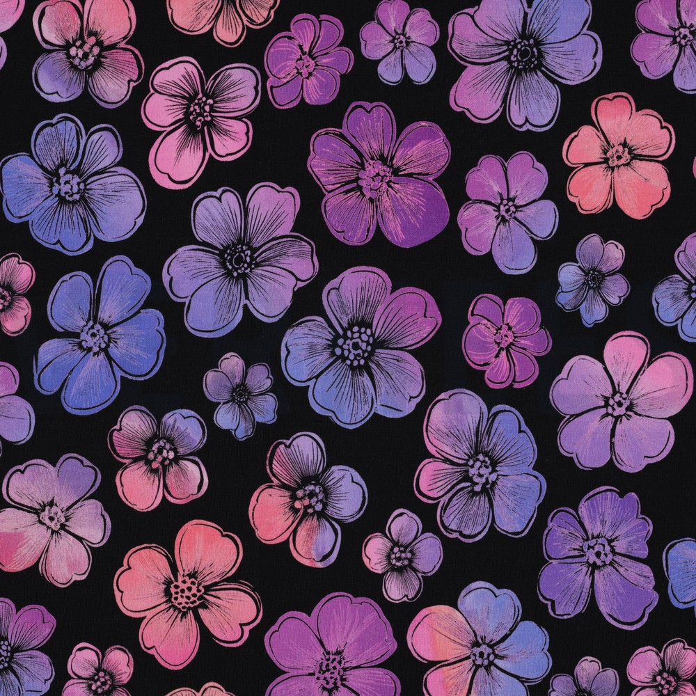 FRENCH TERRY DIGITAL FLOWERS NAVY