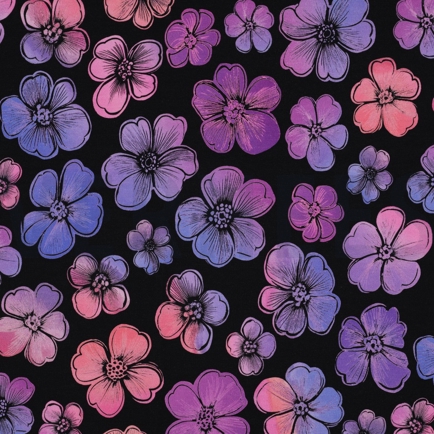 FRENCH TERRY DIGITAL FLOWERS NAVY (hover)