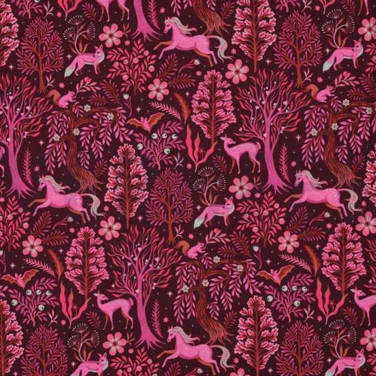 FRENCH TERRY DIGITAL FOREST ANIMALS BORDEAUX #7