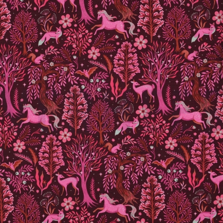 FRENCH TERRY DIGITAL FOREST ANIMALS BORDEAUX (hover)