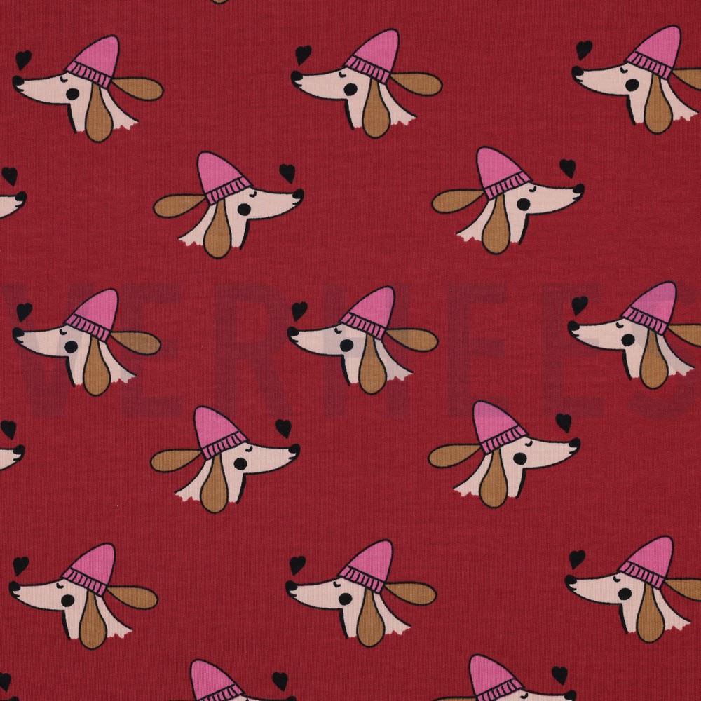 FRENCH TERRY DOGS AND HEARTS RED