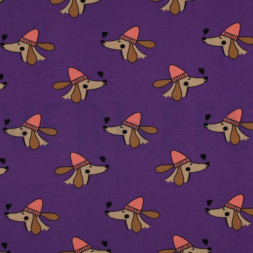 FRENCH TERRY DOGS AND HEARTS PURPLE