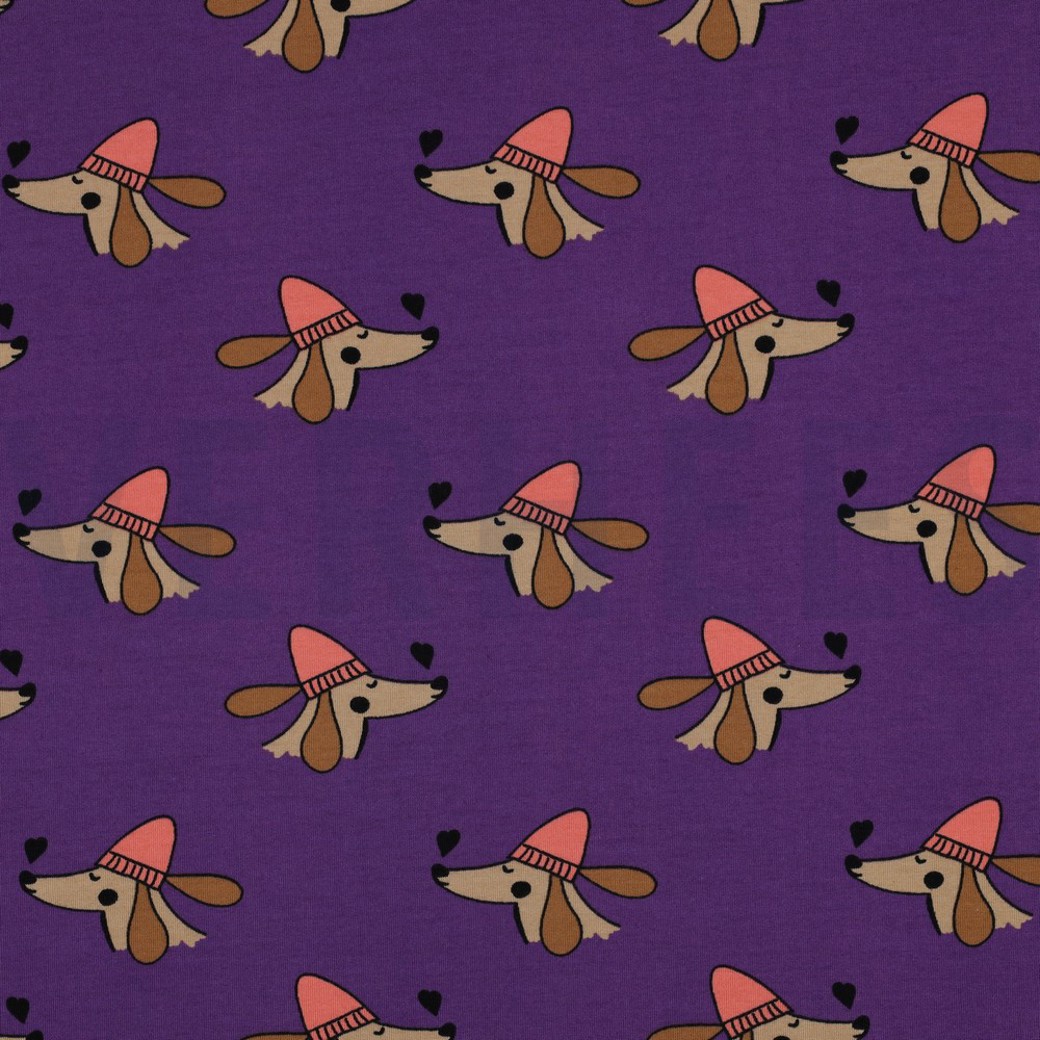 FRENCH TERRY DOGS AND HEARTS PURPLE