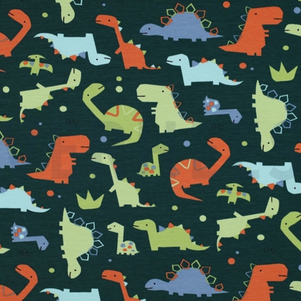 FRENCH TERRY DINOSAURS DARK GREEN (hover)