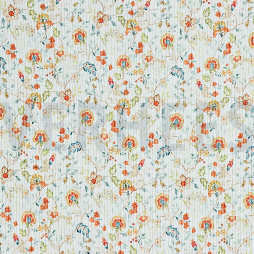 RIB JERSEY DIGITAL FLOWERS WHITE