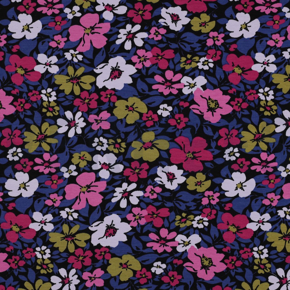FRENCH TERRY FLOWERS BLACK/ BLUE