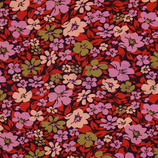 FRENCH TERRY FLOWERS BORDEAUX/ RED #7