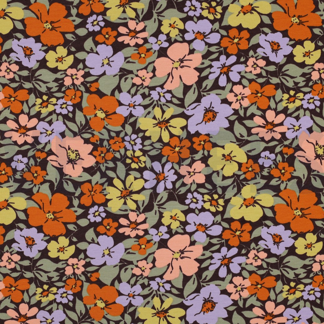 FRENCH TERRY FLOWERS PURPLE/ GREEN
