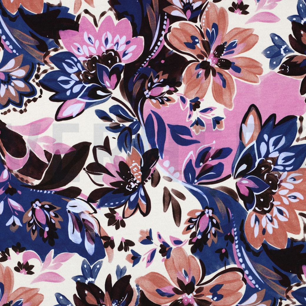 FRENCH TERRY DIGITAL FLOWERS ECRU