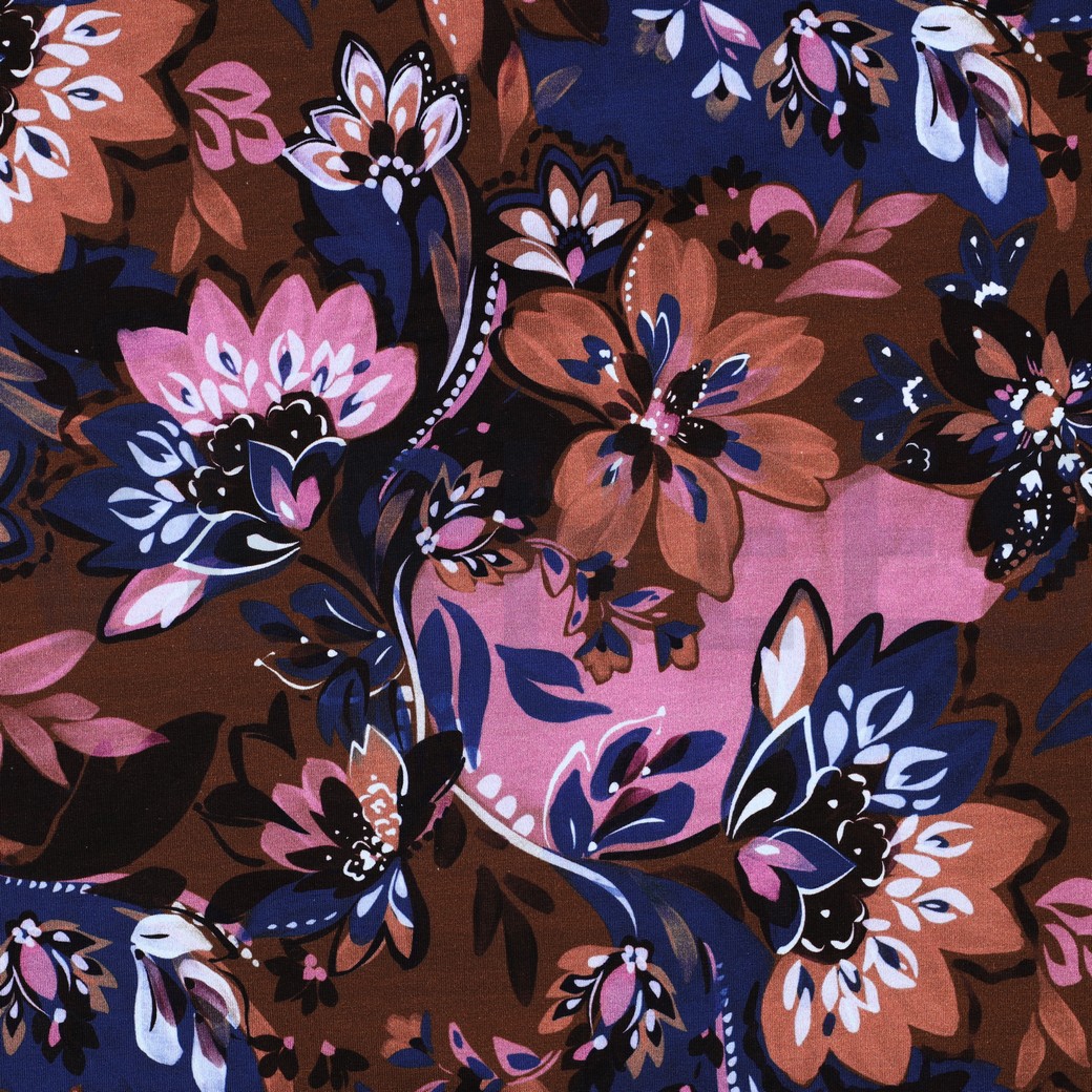 FRENCH TERRY DIGITAL FLOWERS BROWN