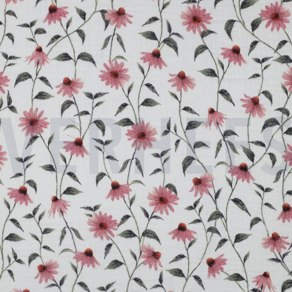 DOUBLE GAUZE GOTS DIGITAL FLOWERS WHITE