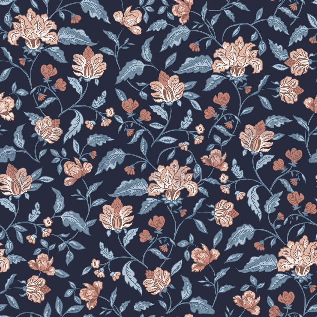 BAMBOO COTTON JERSEY FLOWERS NAVY