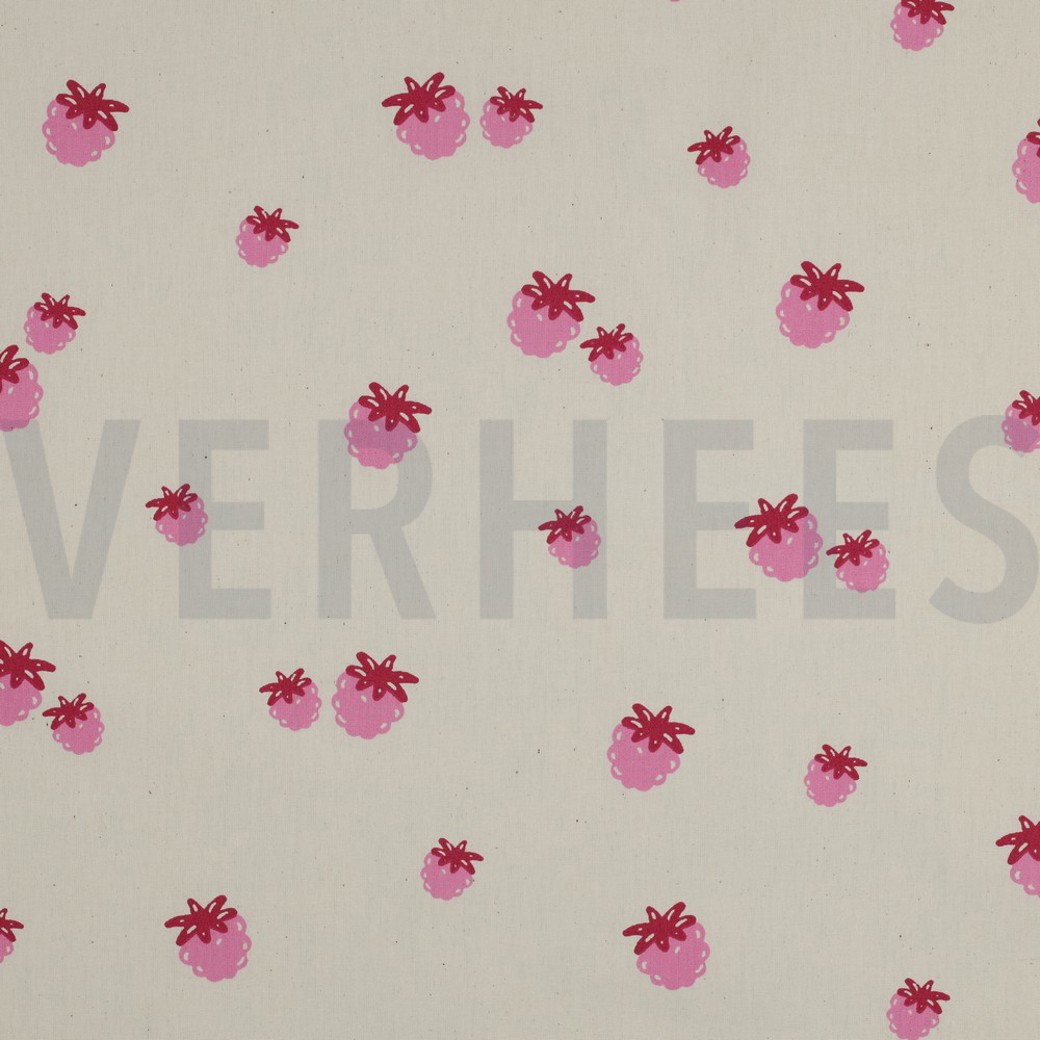 POPLIN GOTS NATURAL BERRIES NATURAL/ FUCHSIA