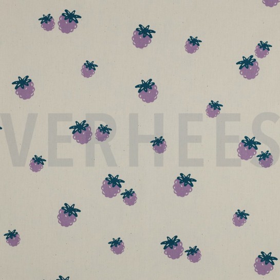 POPLIN GOTS NATURAL BERRIES NATURAL/ PETROL #7