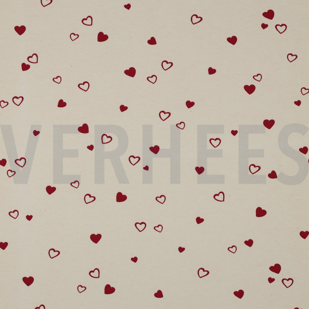 JERSEY GOTS NATURAL HEARTS NATURAL/ FUCHSIA