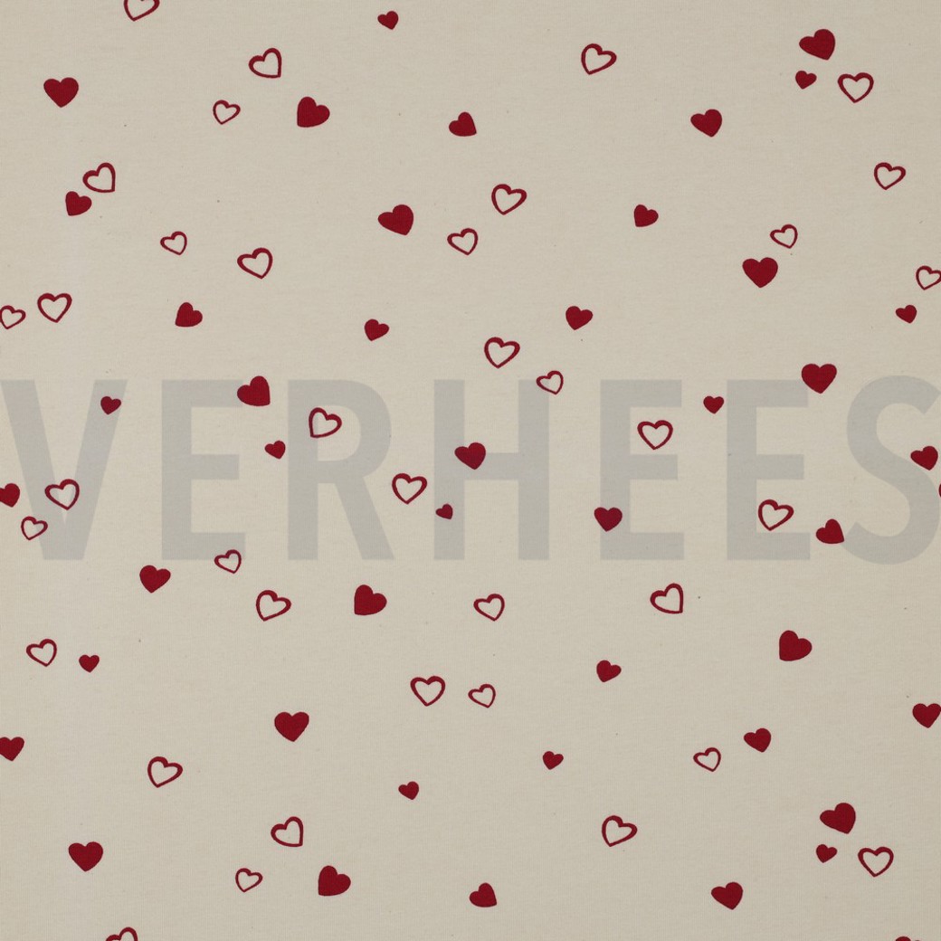 JERSEY GOTS NATURAL HEARTS NATURAL/ FUCHSIA