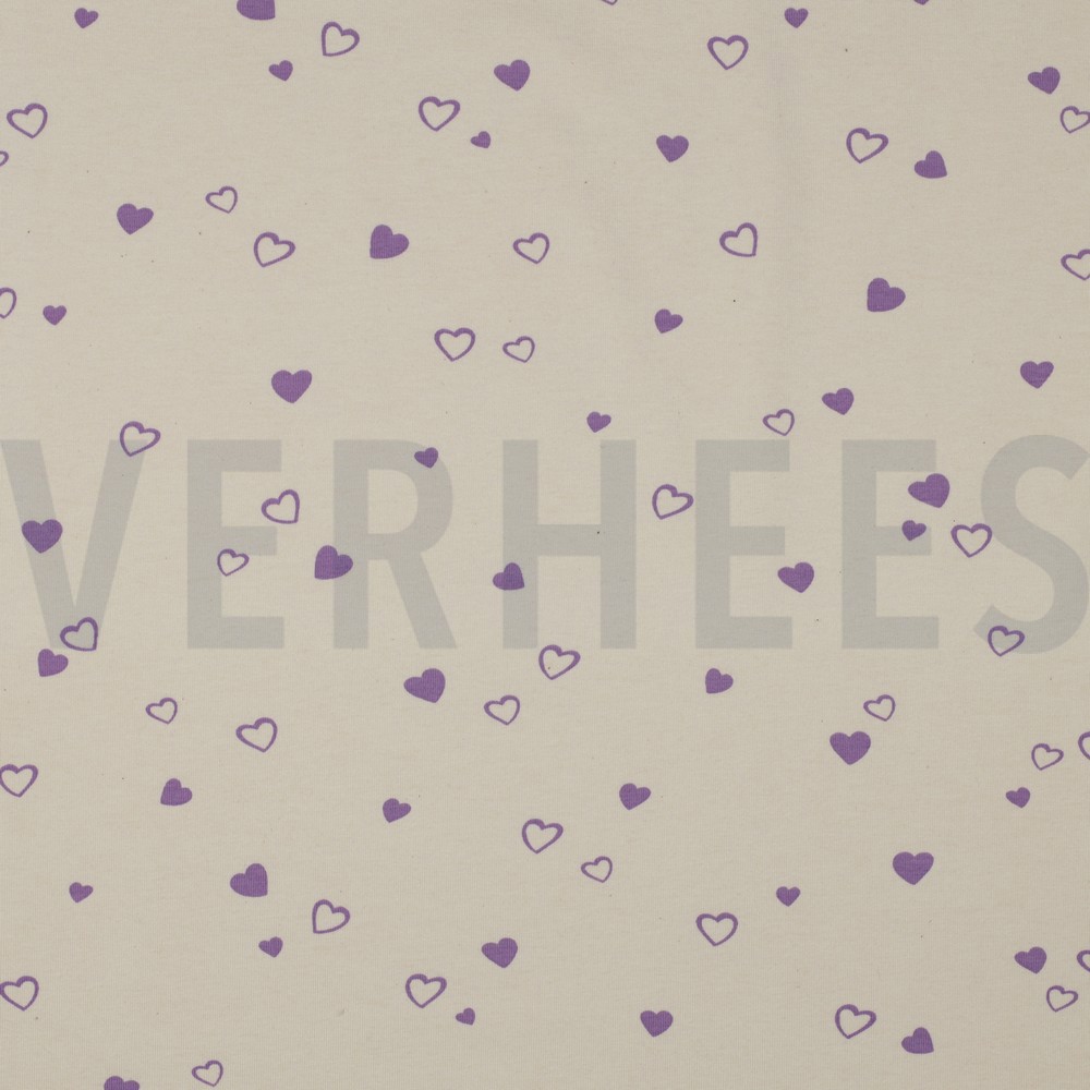 JERSEY GOTS NATURAL HEARTS NATURAL/ LILAC