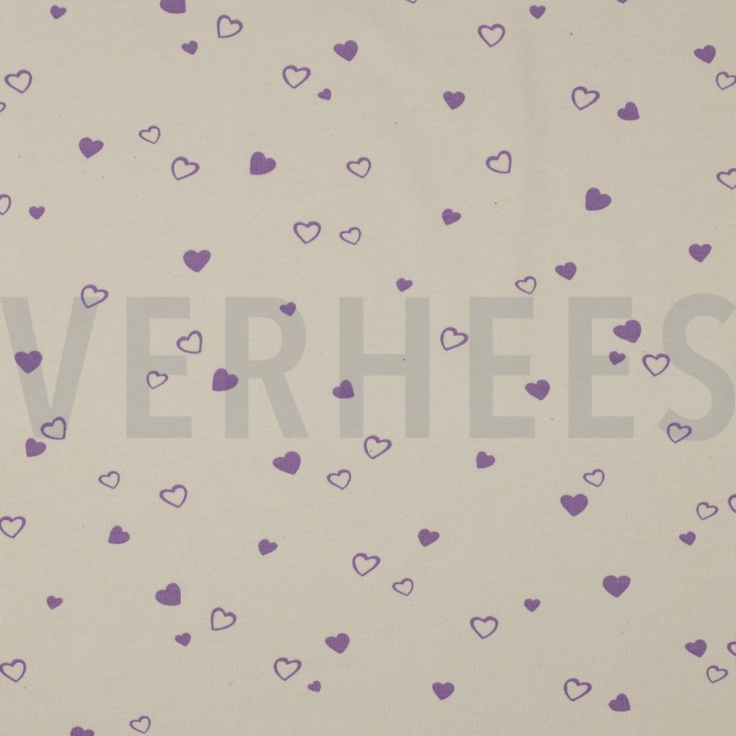 JERSEY GOTS NATURAL HEARTS NATURAL/ LILAC