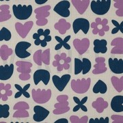 DOUBLE GAUZE GOTS NATURAL LOVE SHAPES NATURAL/ PETROL (thumbnail)