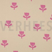RIB JERSEY GOTS NATURAL FLOWERS NATURAL/ FUCHSIA (thumbnail)