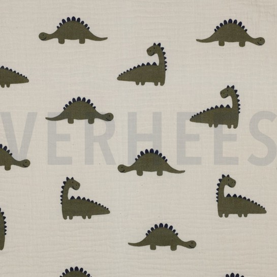 DOUBLE GAUZE GOTS NATURAL DINOSAURS NATURAL #7