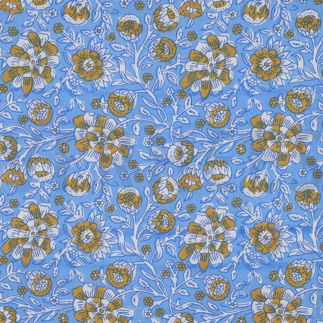 HANDCRAFTED BLOCK-PRINTED COTTON FLOWERS BLUE