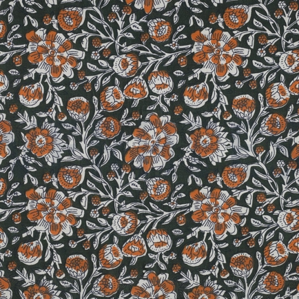 HANDCRAFTED BLOCK-PRINTED COTTON FLOWERS GREEN (hover)