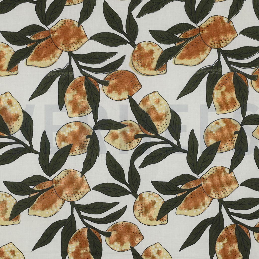 HANDCRAFTED BLOCK-PRINTED COTTON LEMONS WHITE