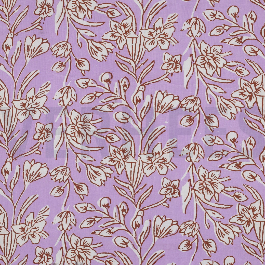 HANDCRAFTED BLOCK-PRINTED COTTON FLOWERS LILAC