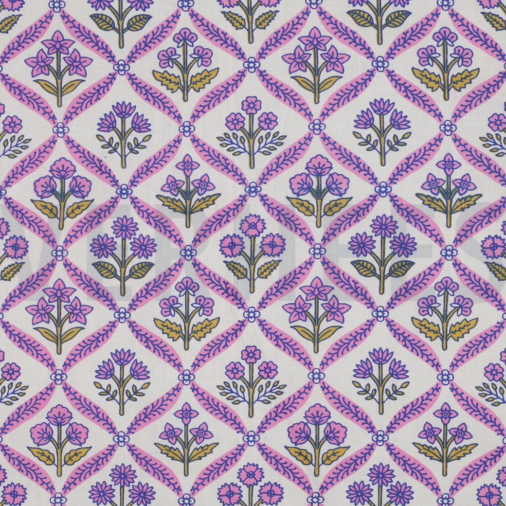 HANDCRAFTED BLOCK-PRINTED COTTON FLOWERS WHITE