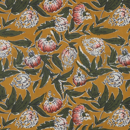 HANDCRAFTED BLOCK-PRINTED COTTON FLOWERS OCHRE (hover)