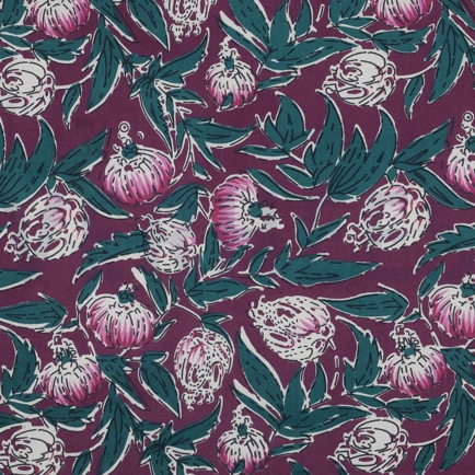 HANDCRAFTED BLOCK-PRINTED COTTON FLOWERS AUBERGINE (hover)