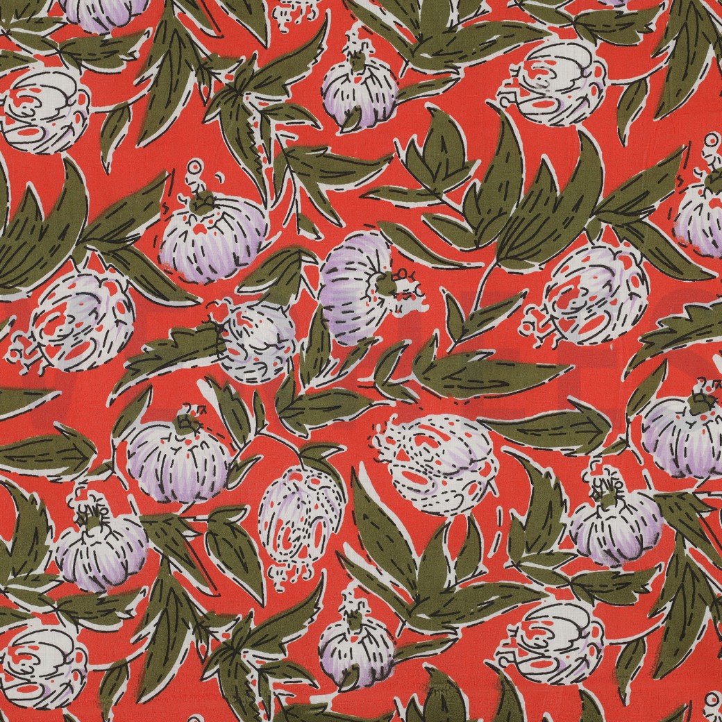 HANDCRAFTED BLOCK-PRINTED COTTON FLOWERS CORAL