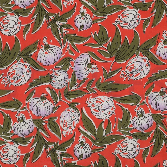 HANDCRAFTED BLOCK-PRINTED COTTON FLOWERS CORAL #7