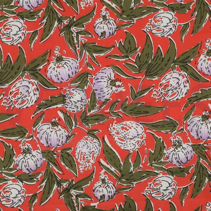 HANDCRAFTED BLOCK-PRINTED COTTON FLOWERS CORAL (hover)