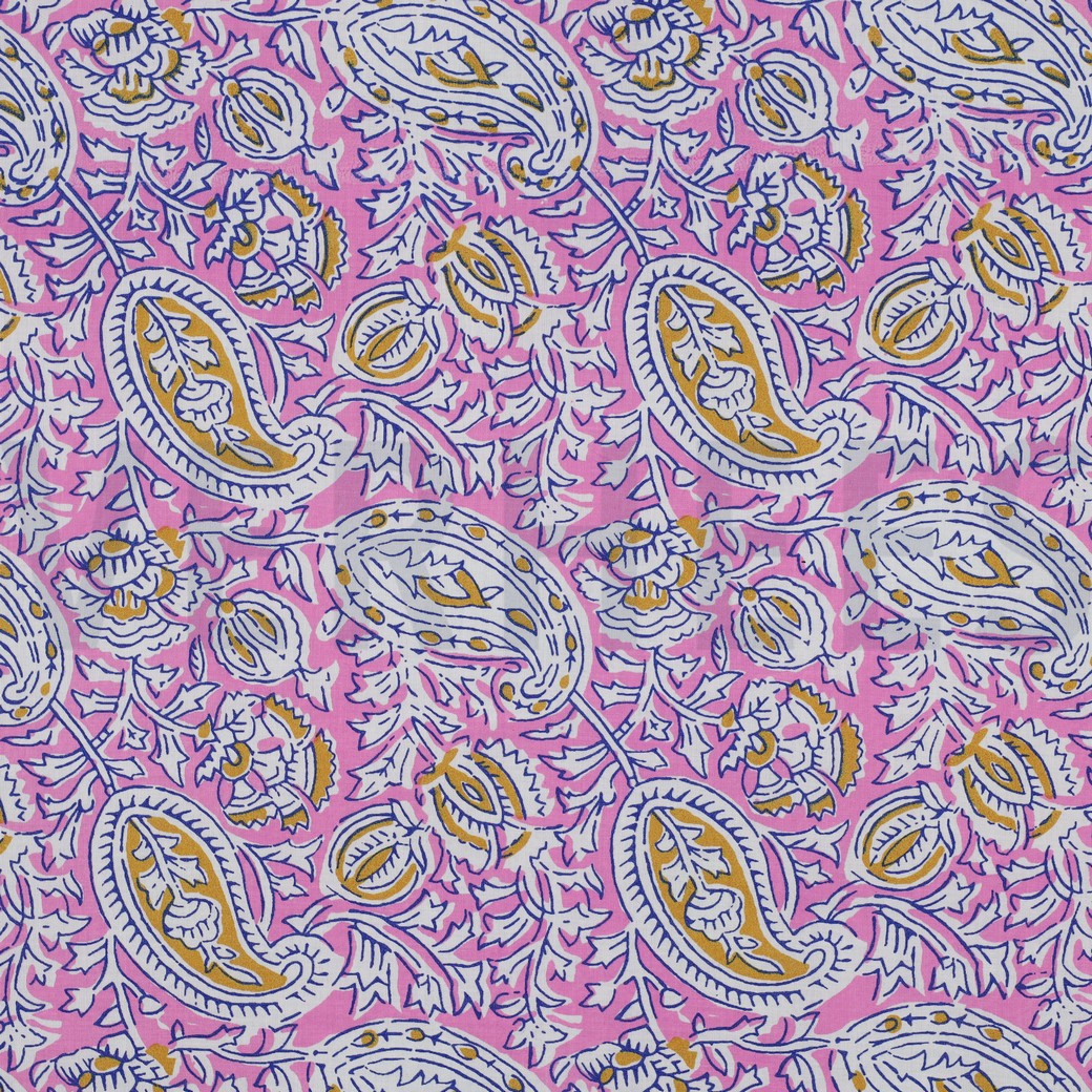 HANDCRAFTED BLOCK-PRINTED COTTON PAISLEY PINK (hover)