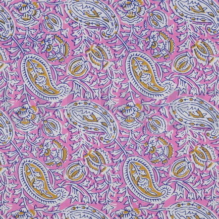 HANDCRAFTED BLOCK-PRINTED COTTON PAISLEY PINK (hover)