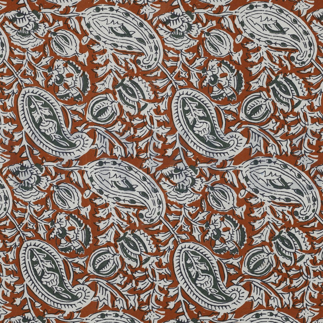 HANDCRAFTED BLOCK-PRINTED COTTON PAISLEY COGNAC (hover)