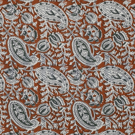 HANDCRAFTED BLOCK-PRINTED COTTON PAISLEY COGNAC (hover)