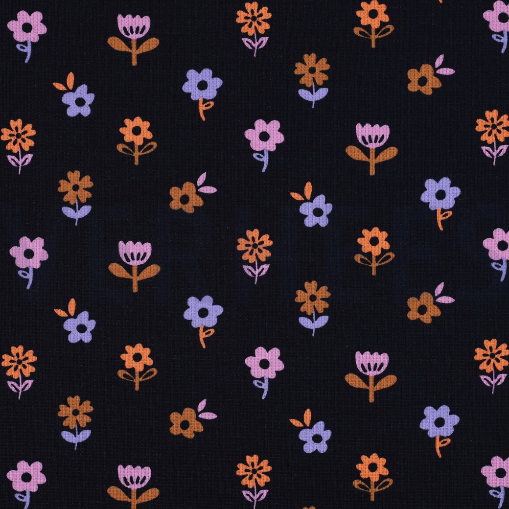 WAFFLE JERSEY FLOWERS NAVY