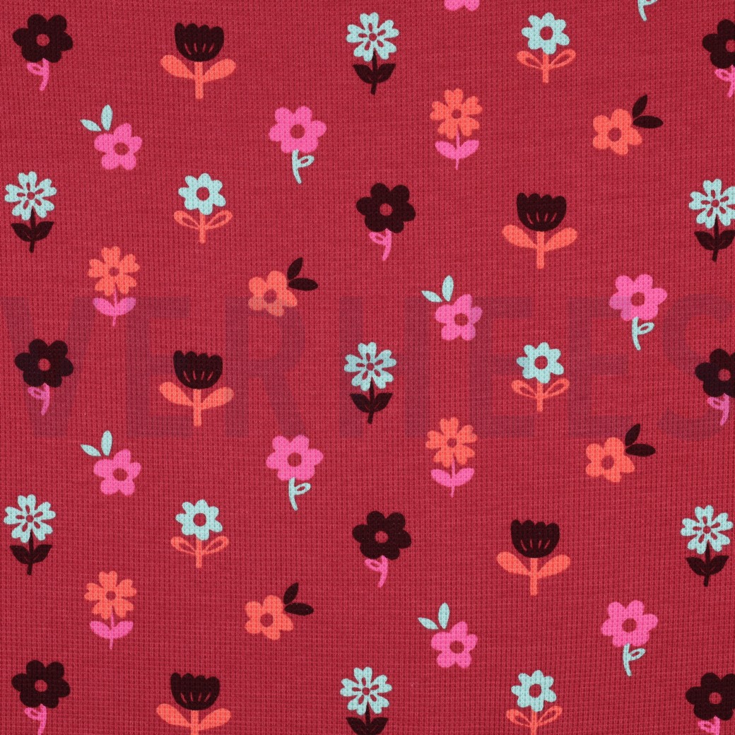 WAFFLE JERSEY FLOWERS DARK RED